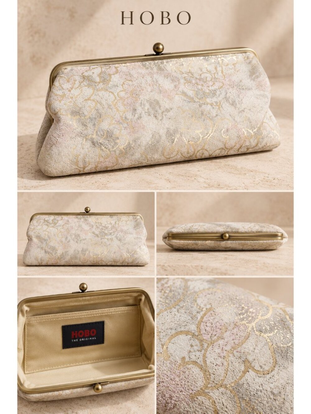 HOBO International Lauren Metallic Floral Leather Double Frame Clutch Wallet